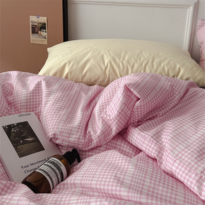 91家纺网 家纺一手货源 找家纺 柚可家居 2025新款全棉四件套-声语 声语（枕套格子+闪光米）