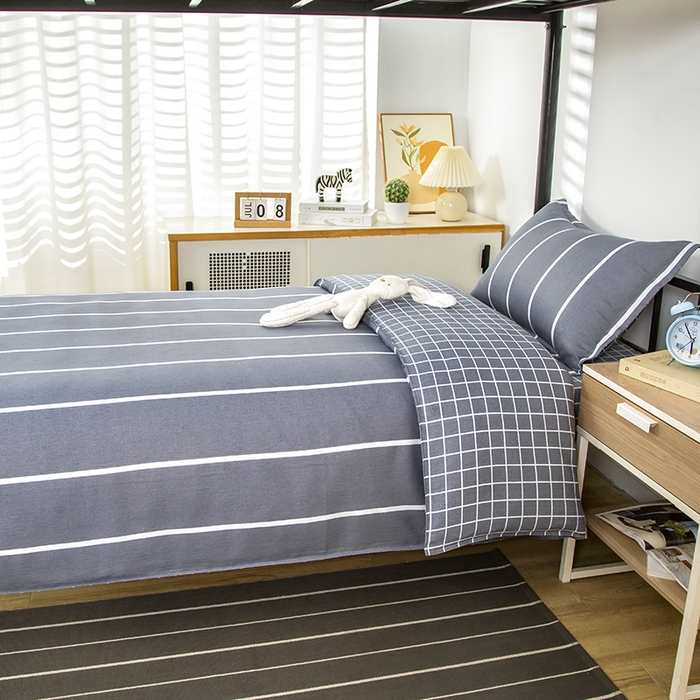 91家纺网 家纺一手货源 找家纺 乐旗 2025新款全棉12868学生宿舍三件套纯棉六件套装 格调人生-灰