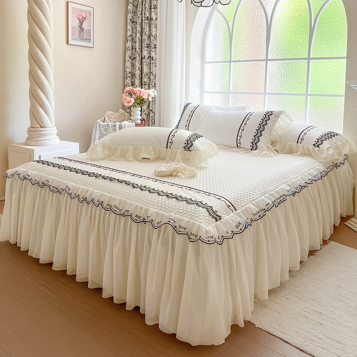 91家纺网 家纺一手货源 找家纺 网红馆（ck家纺） 2025新款凉豆豆床裙款凉席三件套-露茜公主 露茜公主-白