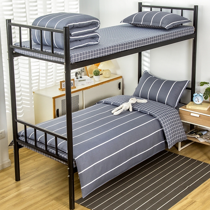 91家纺网 家纺一手货源 找家纺 乐旗 2025新款全棉12868学生宿舍三件套纯棉六件套装 格调人生-灰