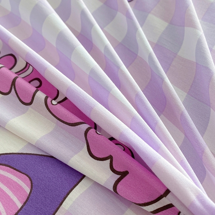 91家纺网 家纺一手货源 找家纺 爱丽丝 2025新款正版授权三丽鸥全棉单床单 格子库洛米