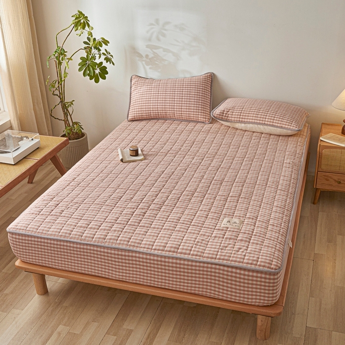 91家纺网 家纺一手货源 找家纺 伊人坊 2025新款A类全棉色织水洗棉大豆夹棉床笠 艾格 浅粉