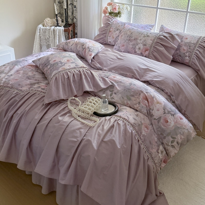 91家纺网 家纺一手货源 找家纺 （总）亲亲公主 2025新款全棉法式宽花边四件套-玫瑰庄园