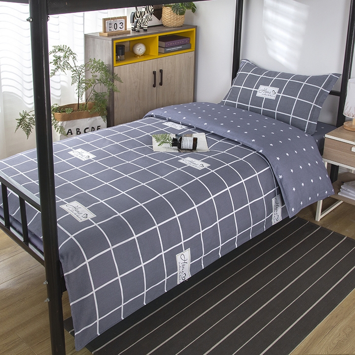 91家纺网 家纺一手货源 找家纺 乐旗 2025新款全棉12868学生宿舍三件套纯棉六件套装 绅士风范-灰