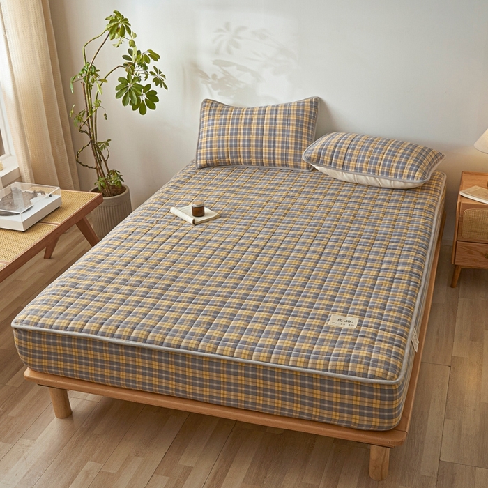 91家纺网 家纺一手货源 找家纺 伊人坊 2025新款A类全棉色织水洗棉大豆夹棉床笠 森屿 咖黄