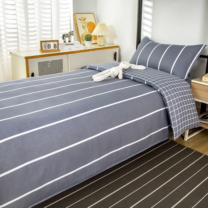 91家纺网 家纺一手货源 找家纺 乐旗 2025新款全棉12868学生宿舍三件套纯棉六件套装 格调人生-灰