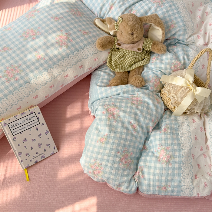 91家纺网 家纺一手货源 找家纺 竹合家纺 2025新品云感皱皱四件套跑量款小清新四件套 梦境-蓝