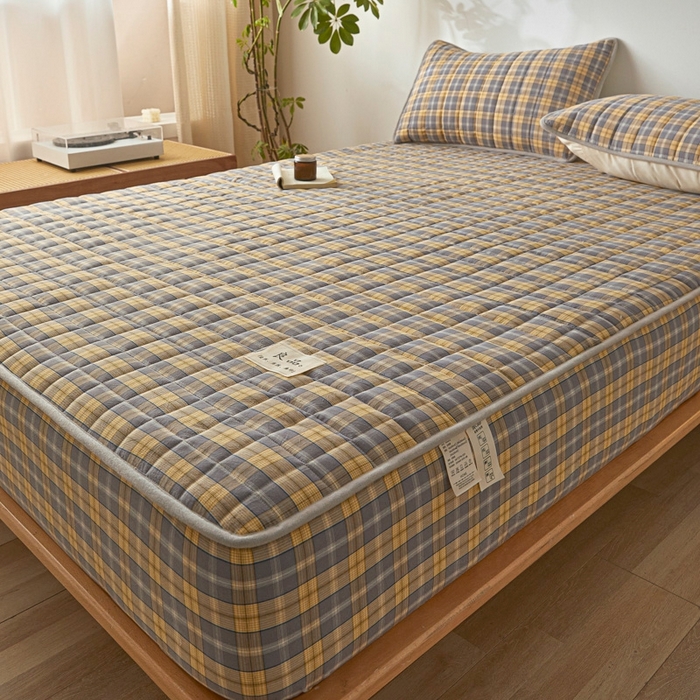 91家纺网 家纺一手货源 找家纺 伊人坊 2025新款A类全棉色织水洗棉大豆夹棉床笠 森屿 咖黄