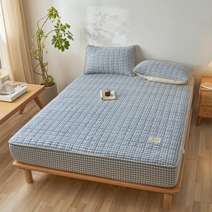 91家纺网 家纺一手货源 找家纺 伊人坊 2025新款A类全棉色织水洗棉大豆夹棉床笠 艾格 浅蓝