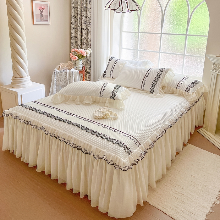 91家纺网 家纺一手货源 找家纺 网红馆（ck家纺） 2025新款凉豆豆床裙款凉席三件套-露茜公主 露茜公主-白