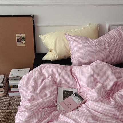 柚可家居 2025新款全棉四件套-声语 声语（枕套格子+闪光米）