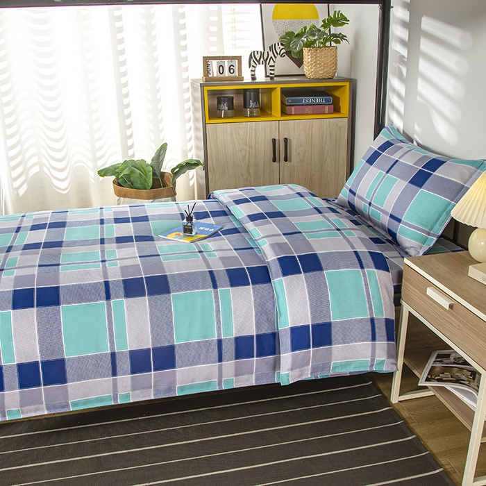 91家纺网 家纺一手货源 找家纺 乐旗 2025新款全棉12868学生宿舍三件套纯棉六件套装 学生格