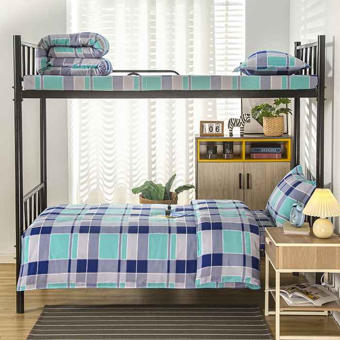 91家纺网 家纺一手货源 找家纺 乐旗 2025新款全棉12868学生宿舍三件套纯棉六件套装 学生格