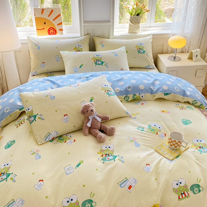 91家纺网 家纺一手货源 找家纺 爱丽丝 2025新款正版授权三丽鸥全棉40支13372单被套 萌萌大眼蛙