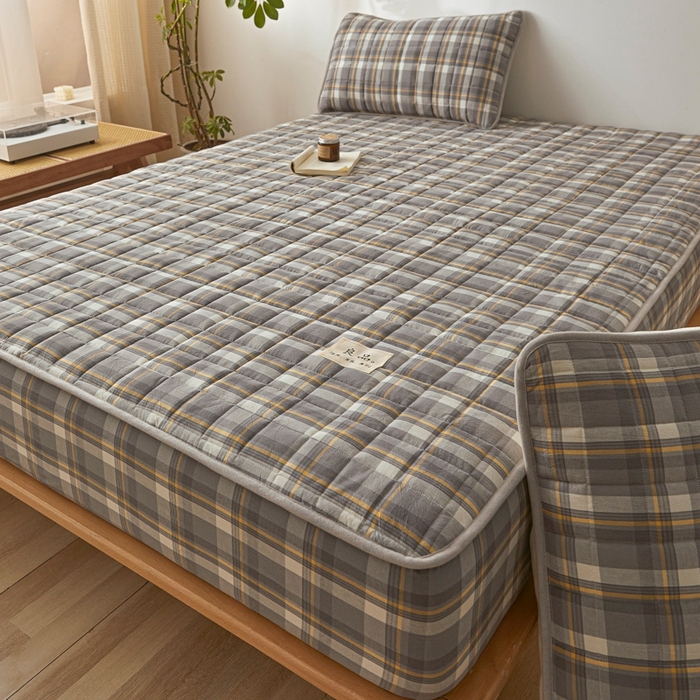 91家纺网 家纺一手货源 找家纺 伊人坊 2025新款A类全棉色织水洗棉大豆夹棉床笠 森屿 雾灰