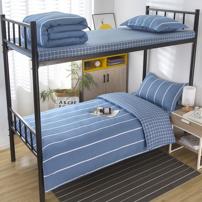 91家纺网 家纺一手货源 找家纺 乐旗 2025新款全棉12868学生宿舍三件套纯棉六件套装 格调人生-蓝