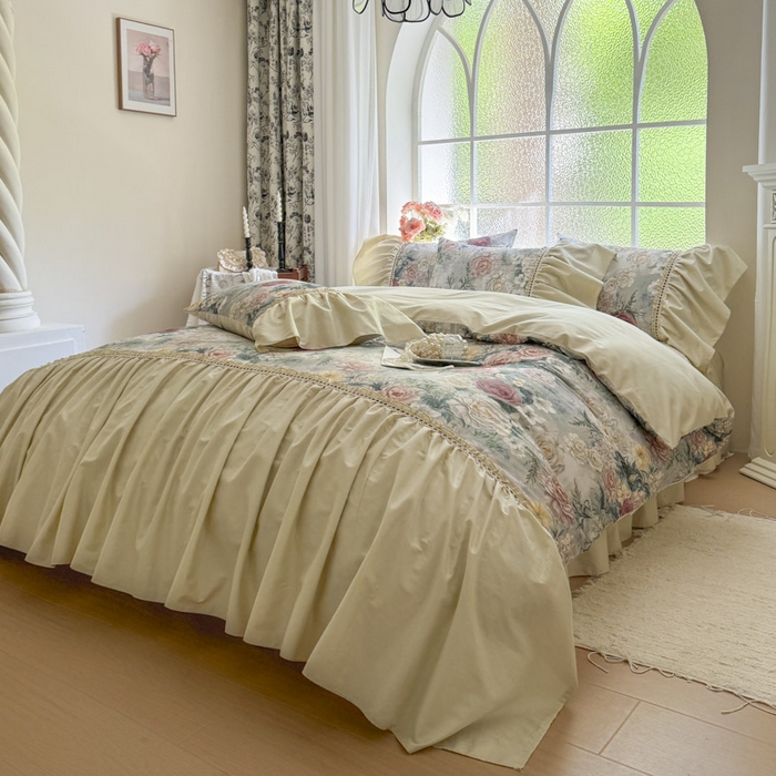 91家纺网 家纺一手货源 找家纺 （总）亲亲公主 2025新款全棉法式宽花边四件套-浅浅爱