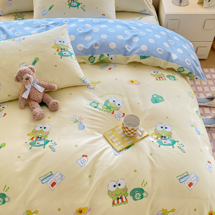 91家纺网 家纺一手货源 找家纺 爱丽丝 2025新款正版授权三丽鸥全棉40支13372单被套 萌萌大眼蛙