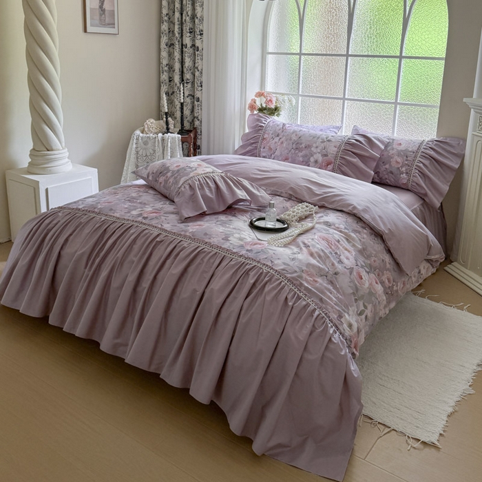 91家纺网 家纺一手货源 找家纺 （总）亲亲公主 2025新款全棉法式宽花边四件套-玫瑰庄园