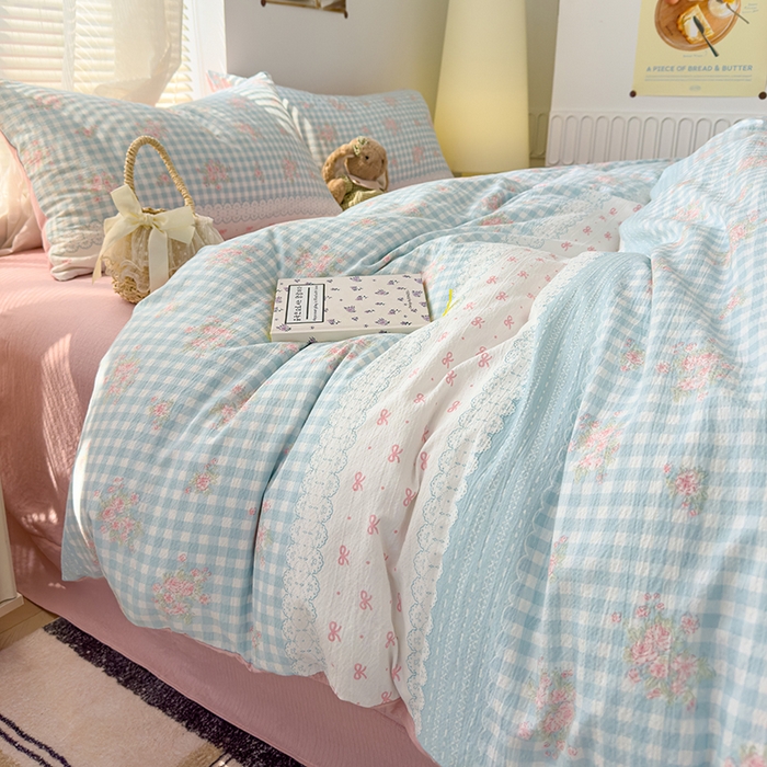 91家纺网 家纺一手货源 找家纺 竹合家纺 2025新品云感皱皱四件套跑量款小清新四件套 梦境-蓝