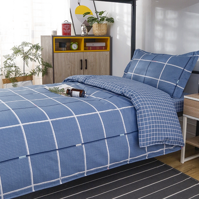 91家纺网 家纺一手货源 找家纺 乐旗 2025新款全棉12868学生宿舍三件套纯棉六件套装 夜华-蓝