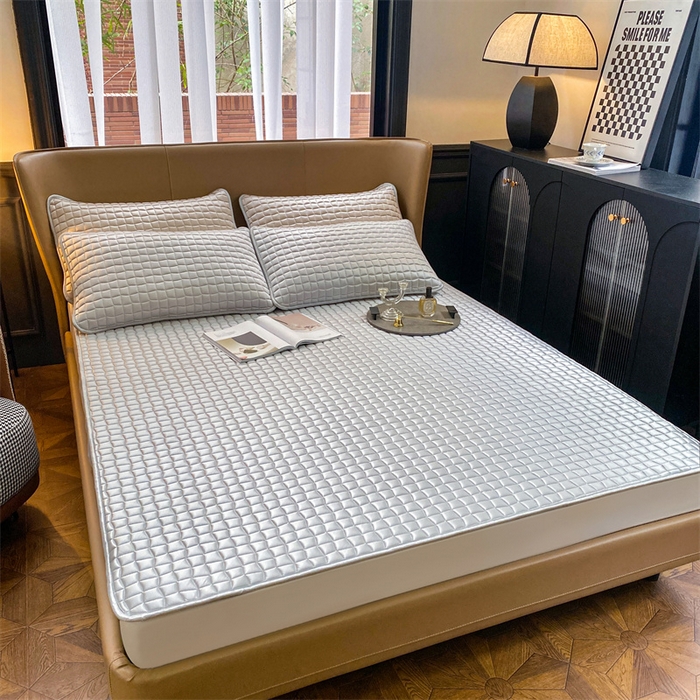 91家纺网 家纺一手货源 找家纺 罗优家纺 2025新款冰丝绸冰块凉席 高级灰