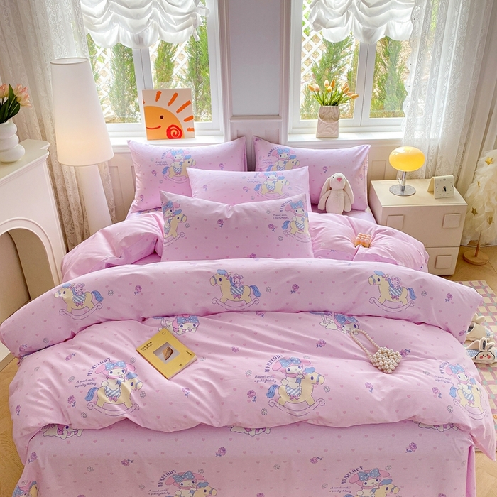 91家纺网 家纺一手货源 找家纺 爱丽丝 2025新款正版授权三丽鸥全棉40支13372单被套 木马美乐蒂