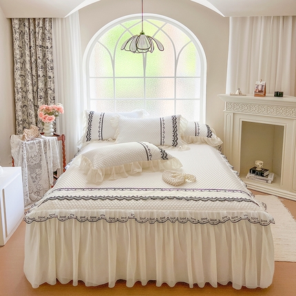 网红馆（ck家纺） 2025新款凉豆豆床裙款凉席三件套-露茜公主 露茜公主-白