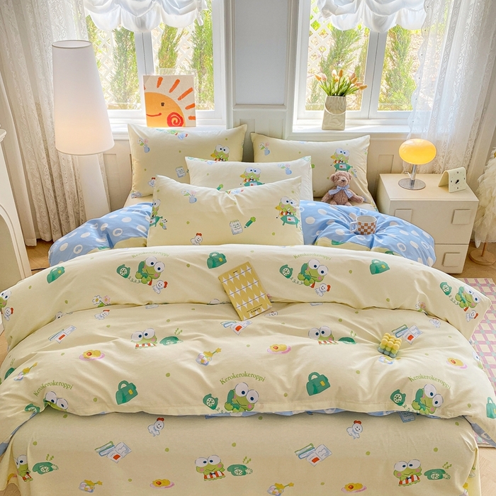 91家纺网 家纺一手货源 找家纺 爱丽丝 2025新款正版授权三丽鸥全棉40支13372单被套 萌萌大眼蛙