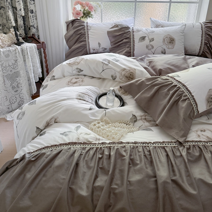 91家纺网 家纺一手货源 找家纺 （总）亲亲公主 2025新款全棉法式宽花边四件套-午后佳人