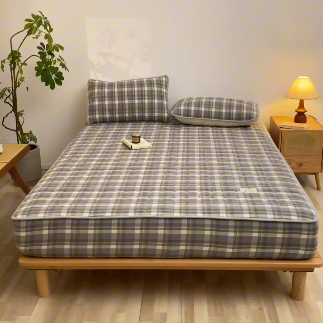 91家纺网 家纺一手货源 找家纺 伊人坊 2025新款A类全棉色织水洗棉大豆夹棉床笠 森屿 雾灰