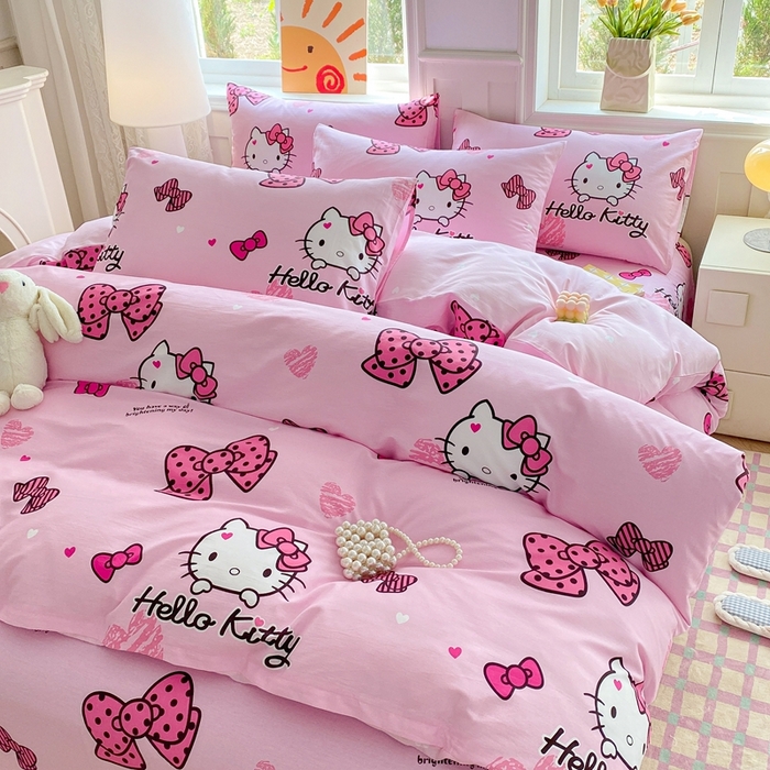 91家纺网 家纺一手货源 找家纺 爱丽丝 2025新款正版授权三丽鸥全棉40支13372单被套 开心凯蒂