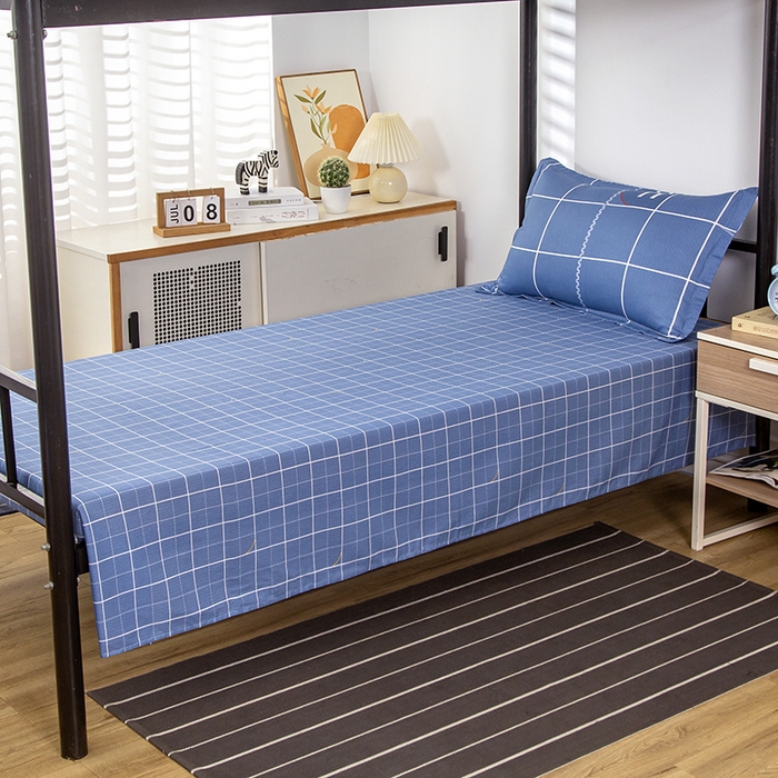 91家纺网 家纺一手货源 找家纺 乐旗 2025新款全棉12868学生宿舍三件套纯棉六件套装 蓝巴伦