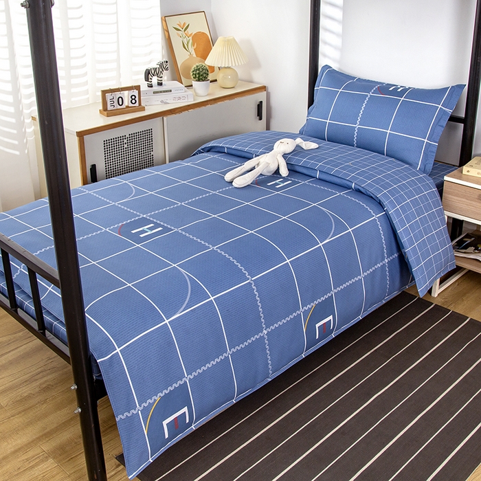 91家纺网 家纺一手货源 找家纺 乐旗 2025新款全棉12868学生宿舍三件套纯棉六件套装 蓝巴伦