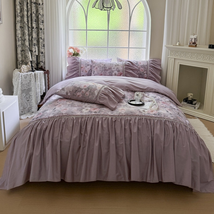 91家纺网 家纺一手货源 找家纺 （总）亲亲公主 2025新款全棉法式宽花边四件套-玫瑰庄园