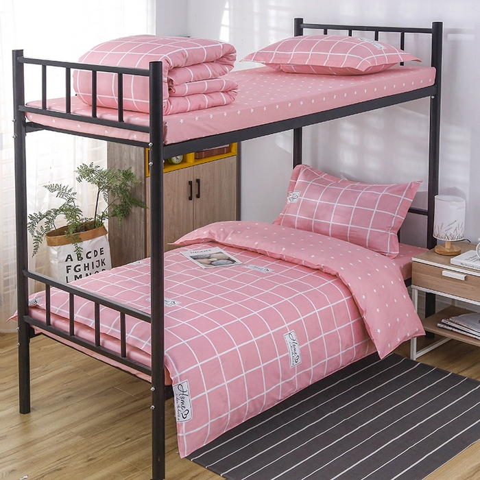 91家纺网 家纺一手货源 找家纺 乐旗 2025新款全棉12868学生宿舍三件套纯棉六件套装 绅士风范-粉