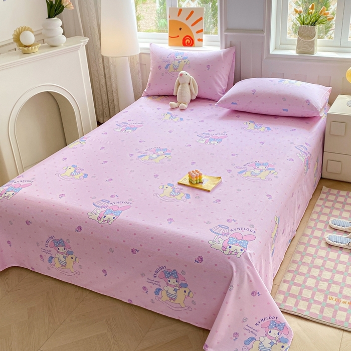 91家纺网 家纺一手货源 找家纺 爱丽丝 2025新款正版授权三丽鸥全棉单床单 木马美乐蒂