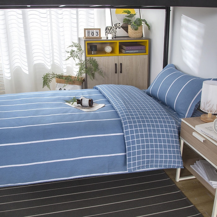 91家纺网 家纺一手货源 找家纺 乐旗 2025新款全棉12868学生宿舍三件套纯棉六件套装 格调人生-蓝