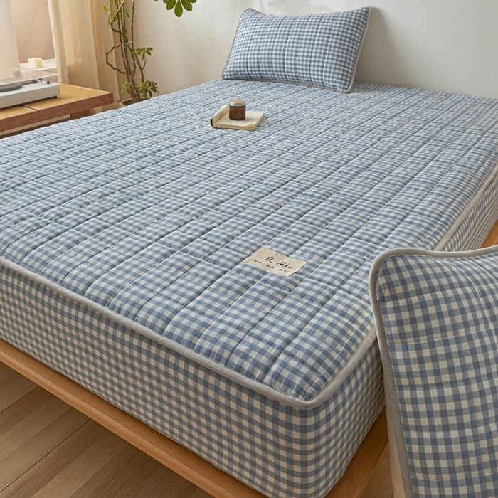 91家纺网 家纺一手货源 找家纺 伊人坊 2025新款A类全棉色织水洗棉大豆夹棉床笠 艾格 浅蓝