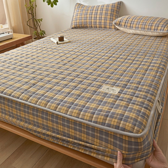 91家纺网 家纺一手货源 找家纺 伊人坊 2025新款A类全棉色织水洗棉大豆夹棉床笠 森屿 咖黄