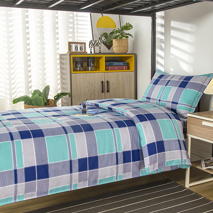 91家纺网 家纺一手货源 找家纺 乐旗 2025新款全棉12868学生宿舍三件套纯棉六件套装 学生格