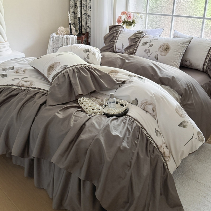 91家纺网 家纺一手货源 找家纺 （总）亲亲公主 2025新款全棉法式宽花边四件套-午后佳人