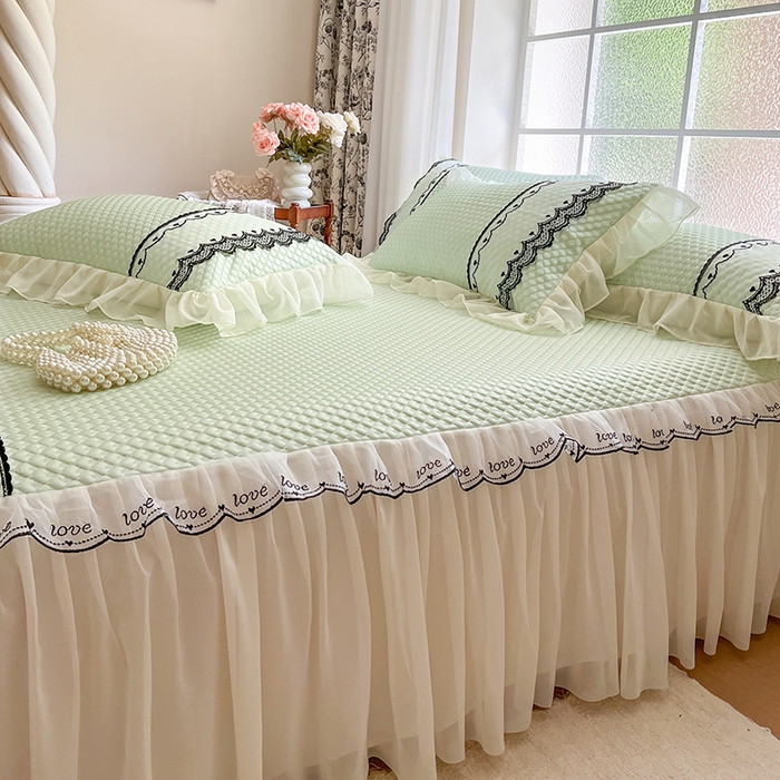 91家纺网 家纺一手货源 找家纺 网红馆（ck家纺） 2025新款凉豆豆床裙款凉席三件套-露茜公主 露茜公主-绿