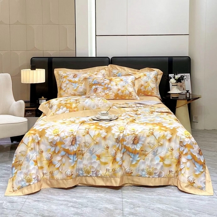 91家纺网 家纺一手货源 找家纺 （总）久久红 2025新款数码印花凉感冰丝羽丝棉填充夏被四件套