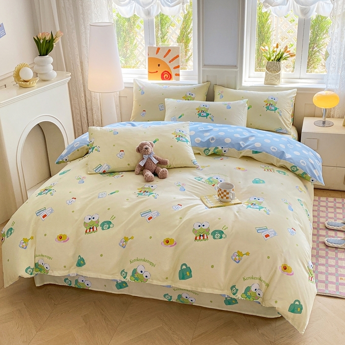 91家纺网 家纺一手货源 找家纺 爱丽丝 2025新款正版授权三丽鸥全棉40支13372单被套 萌萌大眼蛙