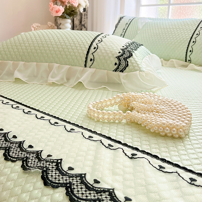 91家纺网 家纺一手货源 找家纺 网红馆（ck家纺） 2025新款凉豆豆床裙款凉席三件套-露茜公主 露茜公主-绿