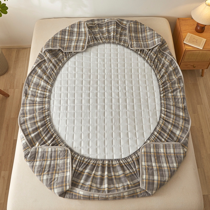 91家纺网 家纺一手货源 找家纺 伊人坊 2025新款A类全棉色织水洗棉大豆夹棉床笠 森屿 雾灰