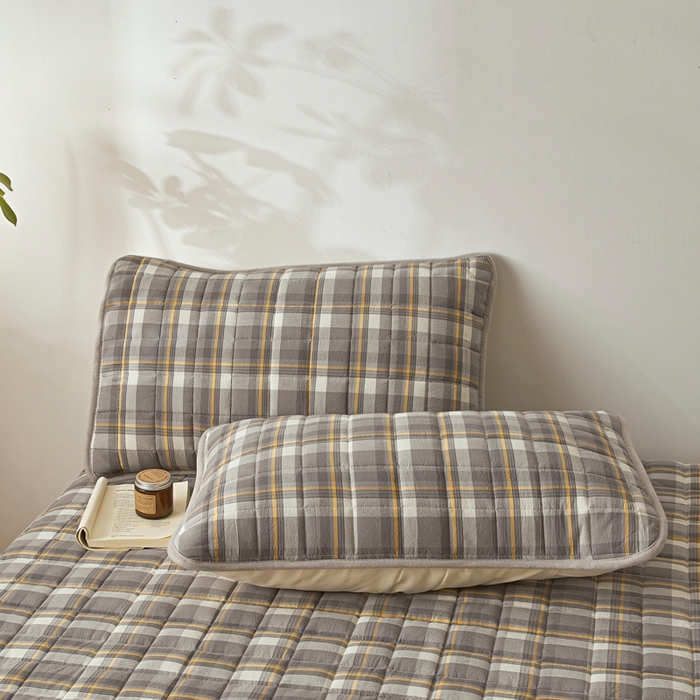 91家纺网 家纺一手货源 找家纺 伊人坊 2025新款A类全棉色织水洗棉大豆夹棉床笠 森屿 雾灰