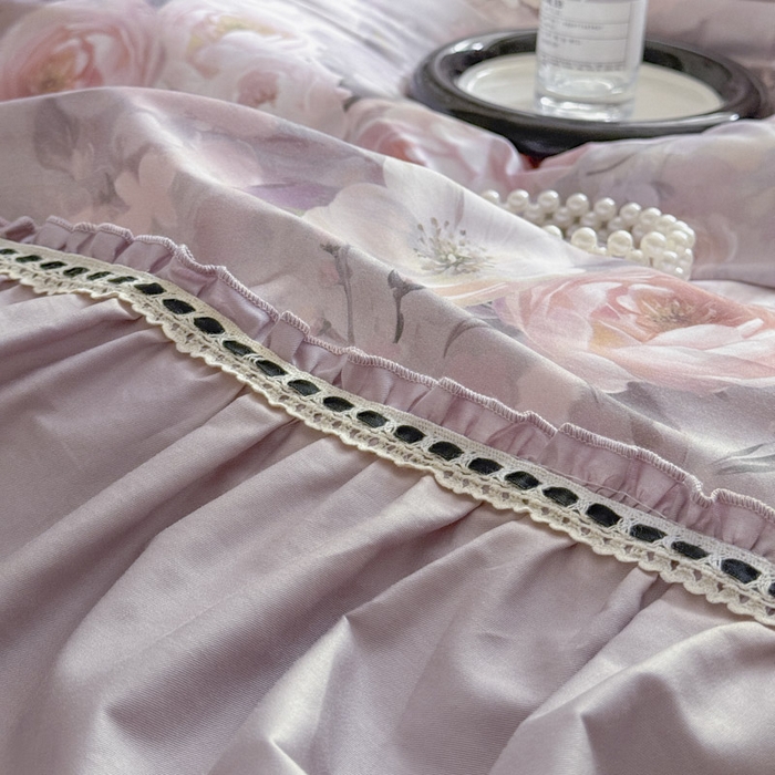 91家纺网 家纺一手货源 找家纺 （总）亲亲公主 2025新款全棉法式宽花边四件套-玫瑰庄园