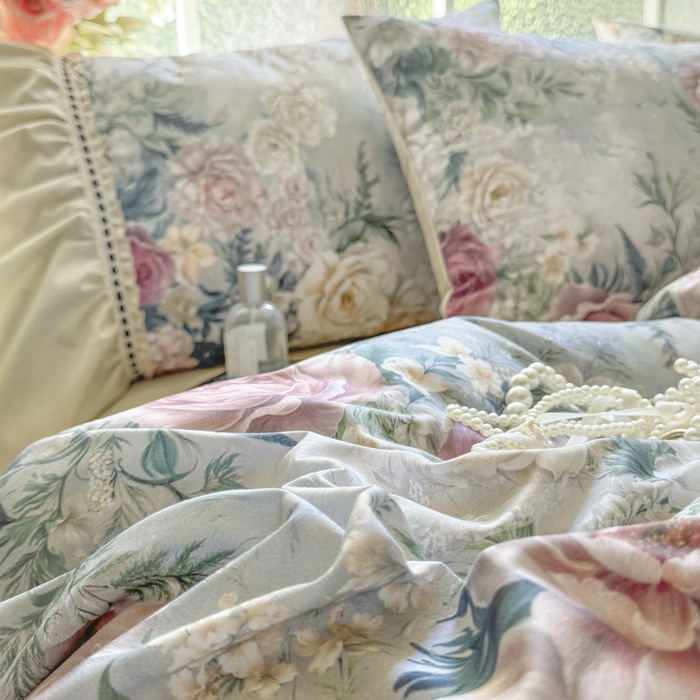 91家纺网 家纺一手货源 找家纺 （总）亲亲公主 2025新款全棉法式宽花边四件套-浅浅爱